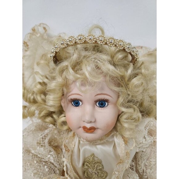 VINTAGE Animated Angel Doll Blonde Hair Lace Dress Movable Arms Shelf Sitter - Picture 5 of 8